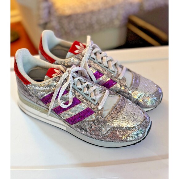 NEW Adidas ZX 500 Sequin Low Top Silver Women's Sneakers Sz 8 - Picture 2 of 11